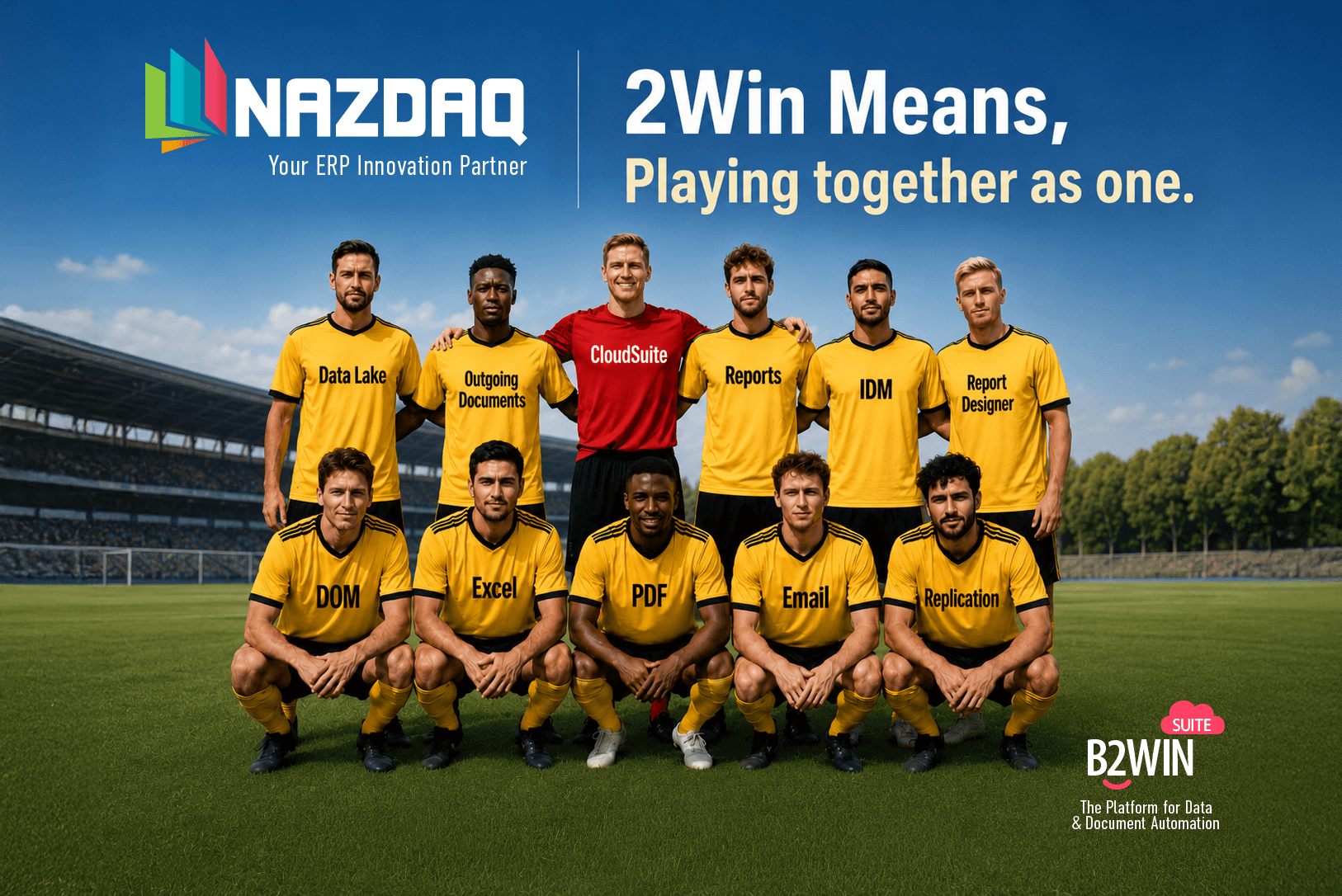 2Win Means Playing together as one — B2Win Suite team lineup for data and document automation with Infor