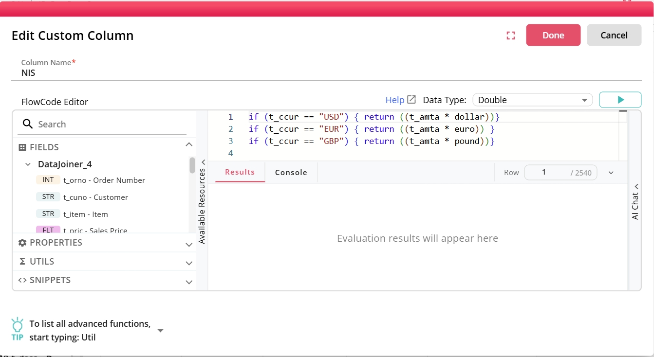 Data Preparation - Custom Column Editor