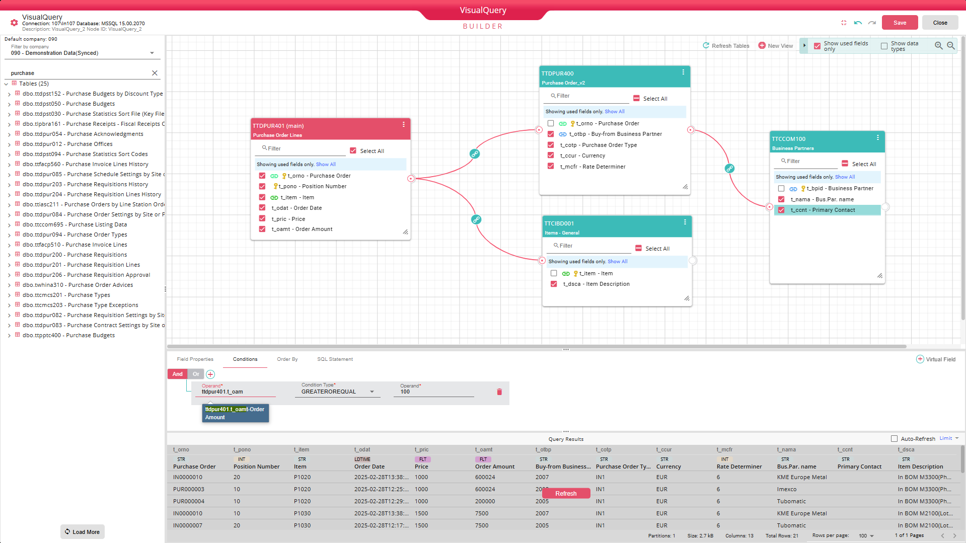 Visual Query Builder — Infor LN